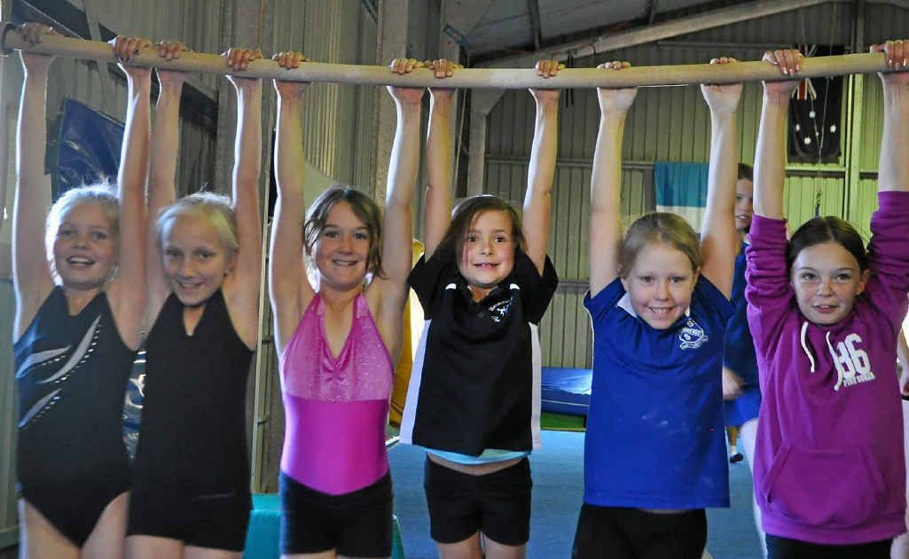 Romy Howard, Shakira Clarkson, Amber Hentschel, Xavia Oloman, Ashleigh McLean and Katrina Campbell from Warwick Gymnastics show off their skills.